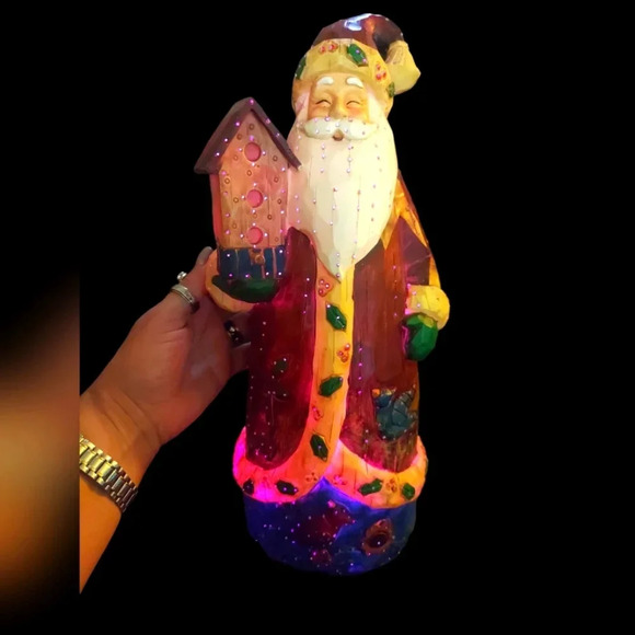 16" Fiber Optic Color Changing Light up Santa Clause Figure Figurine - Picture 2 of 9